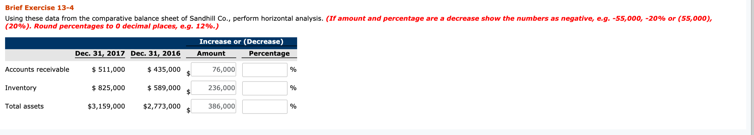 Brief Exercise 13-4 Using these data from the comparative balance sheet