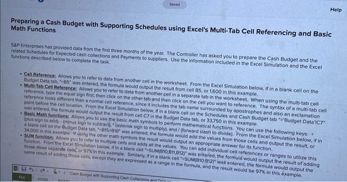  Preparing a Cash Budget with Supporting Schedules using Excel's Multi-Tab Cell