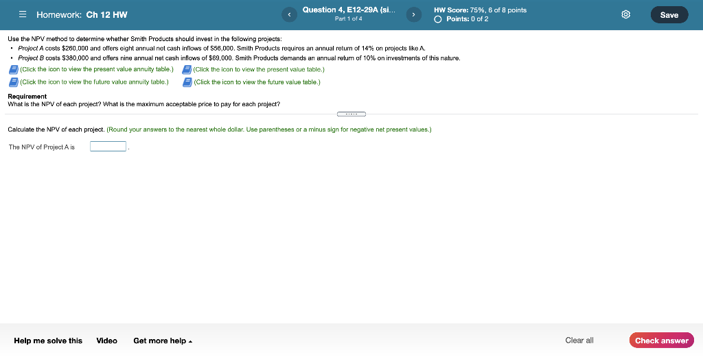  = Homework: Ch 12 HW Question 4, E12-29A (si. Part 1
