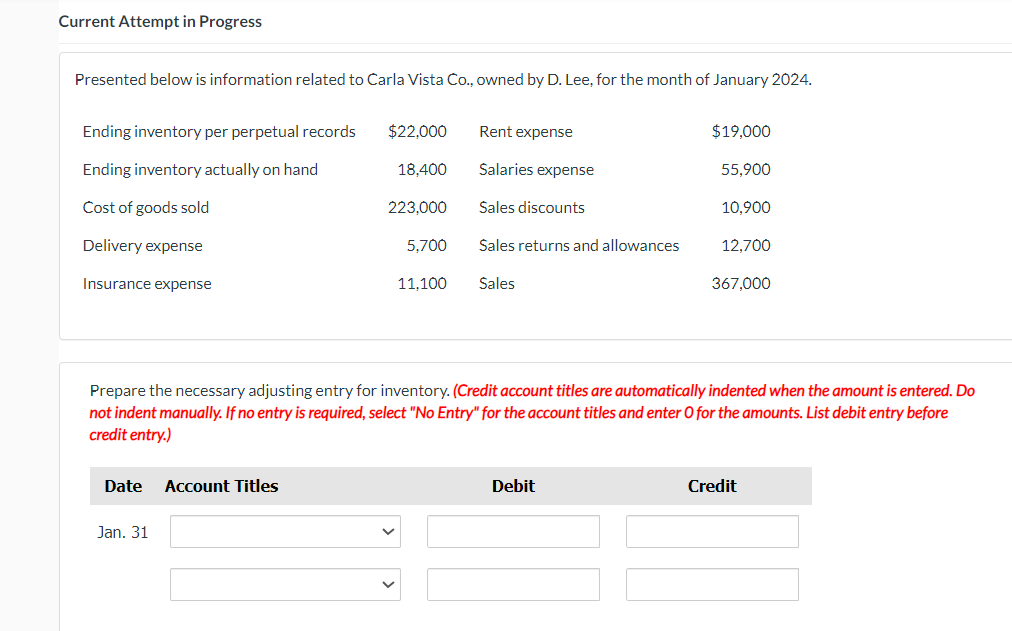  Current Attempt in Progress Presented below is information related to Carla