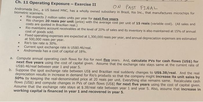 please answer it step by step 11 Operating Exposure - Exercise II