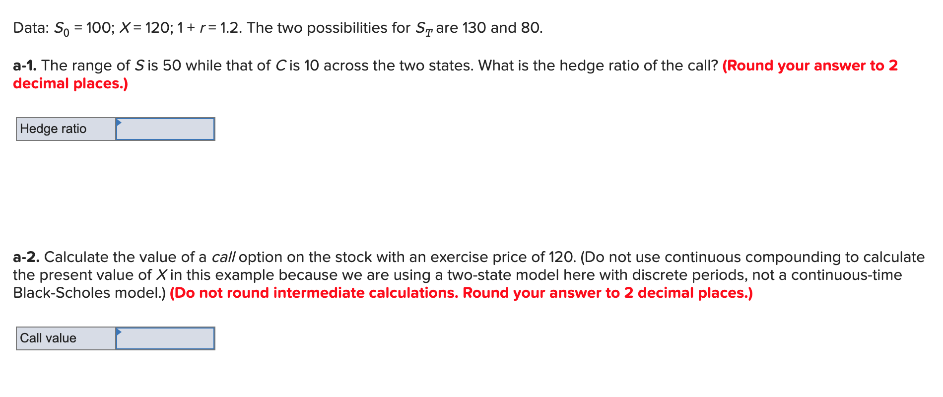 Data: So = 100; X = 120; 1 + r= 1.2.