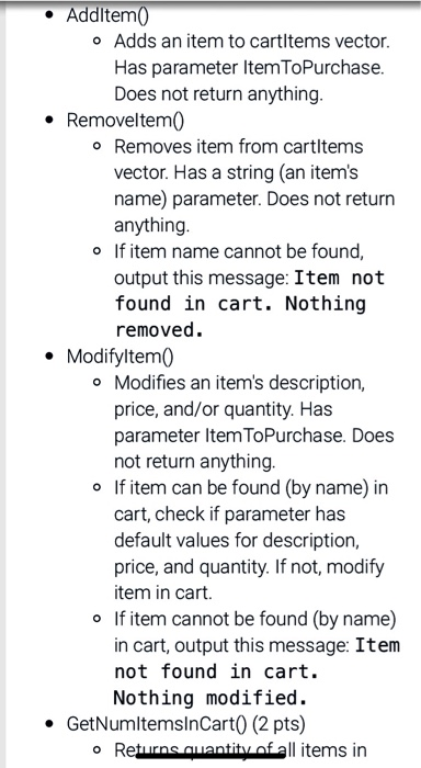 (2 pts) SetQuantity0 & GetQuantity (2 pts) Private data members string itemName