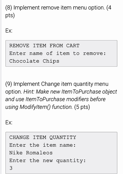 pts) EX Item 1 Enter the item name: Chocolate Chips Enter the