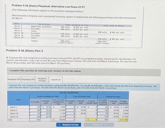  Problem 5-1A (Static) Perpetual: Alternative cost flows LO P1 [The following