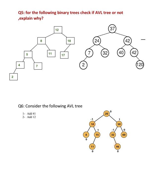  Q5: for the following binary trees check if AVL tree or