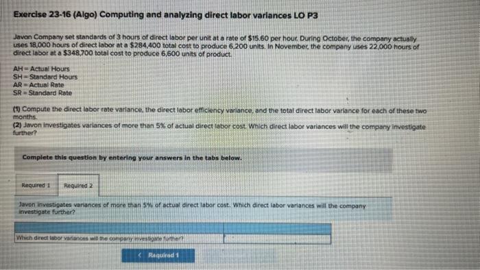 Javon Company set standards of 3 hours of direct labor per unit