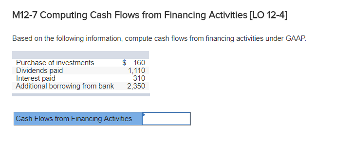  M12-7 Computing Cash Flows from Financing Activities [LO 12-4] Based on