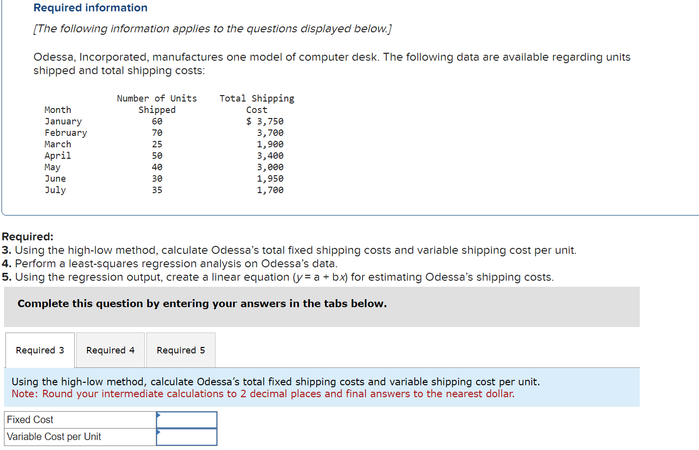  Perform a least-squares regression analysis on Odessa's data. Note: Use Microsoft