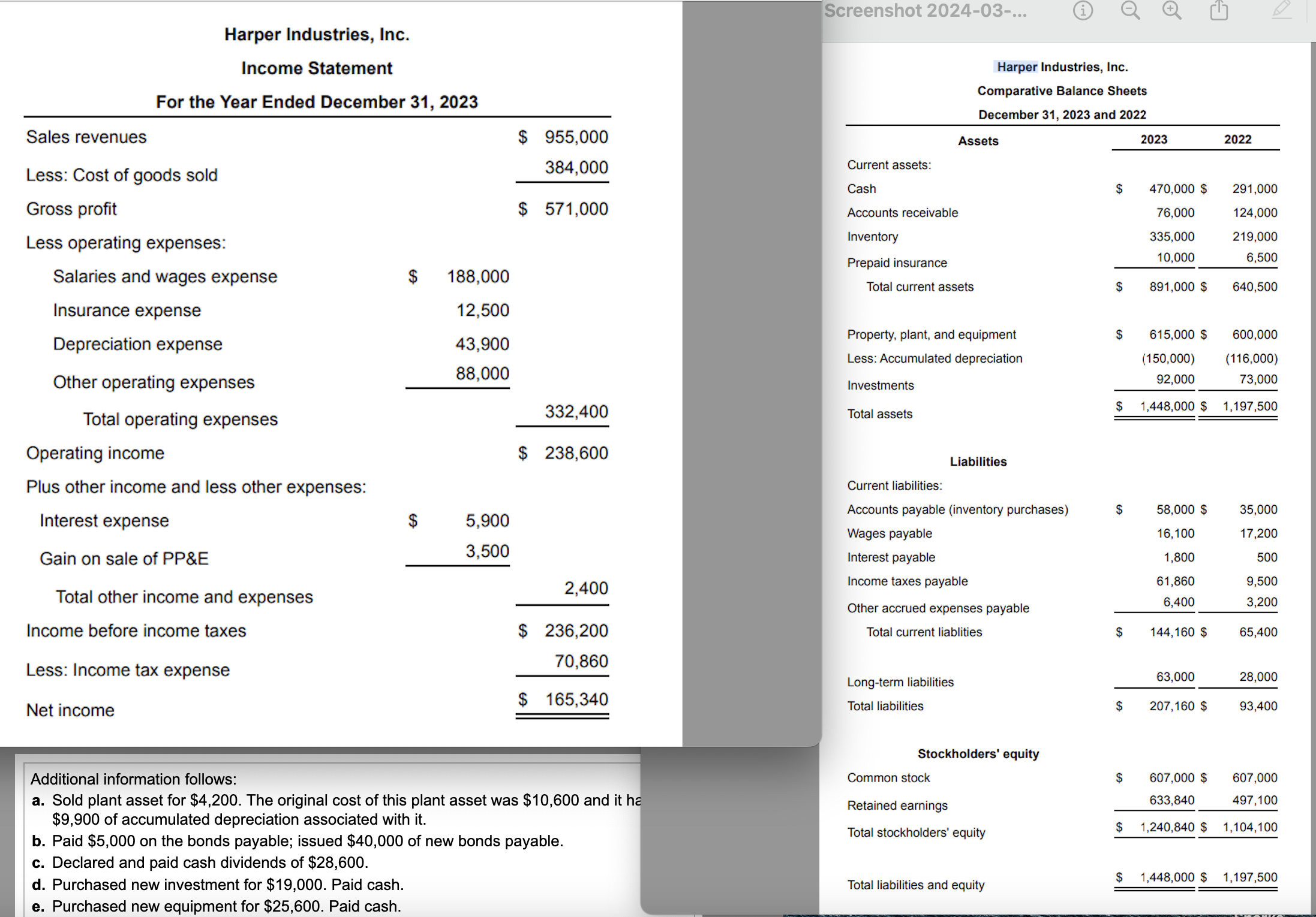  Prepare a statement of cash flows using the indirect method. The