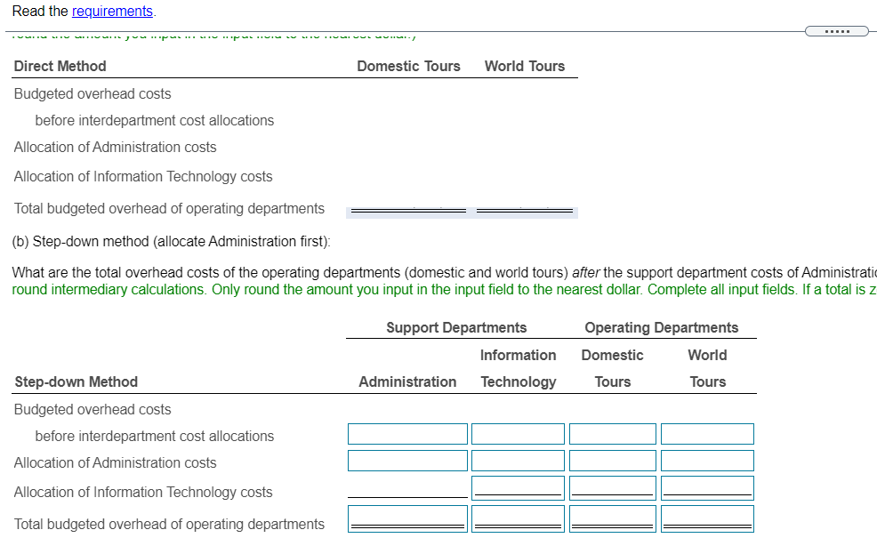 using the direct method? (Do not round intermediary calculati Support Departments Operating