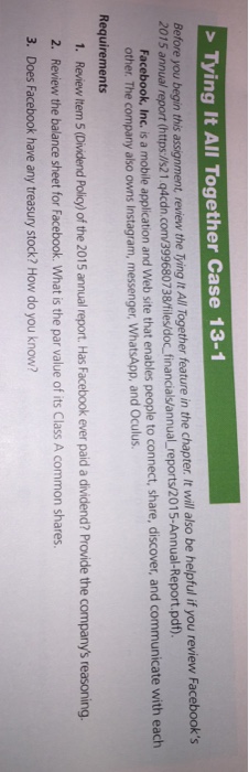  > Tying It All Together Case 13-1 Before you begin this