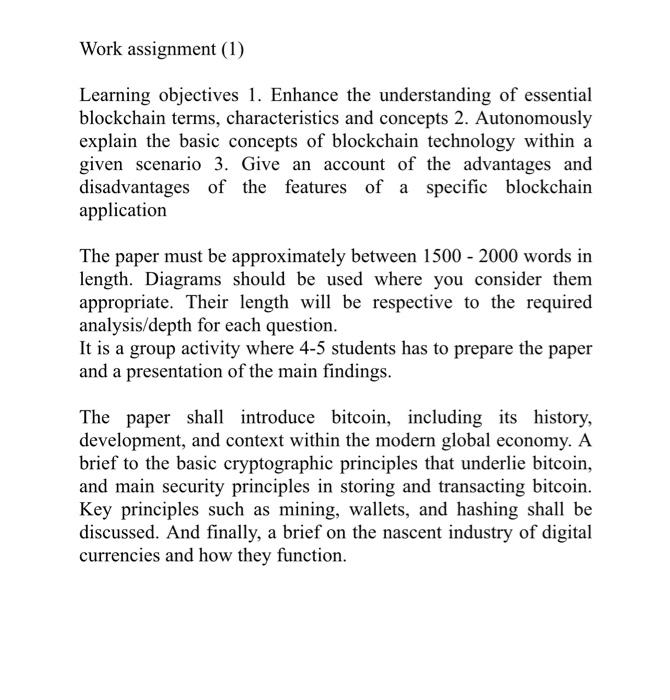  Work assignment (1) Learning objectives 1. Enhance the understanding of essential