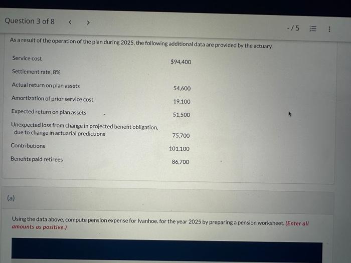 a defined benefit pension plan for its employees. On January 1,2025, the