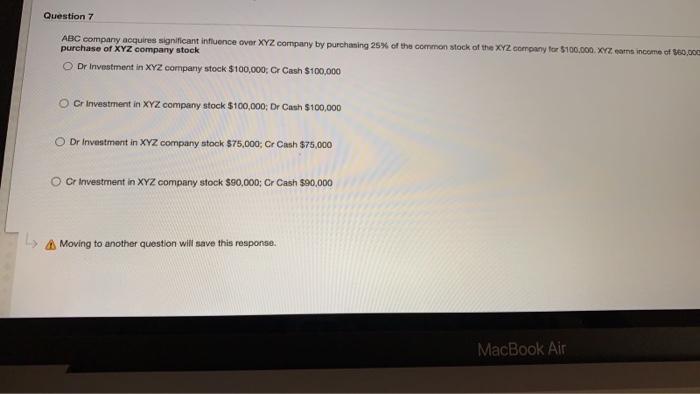 $15,000 Dr Investment in XYZ company stock $12.000 Cr Income from XYZ