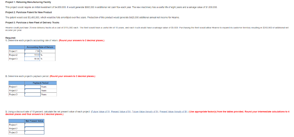  Project 1: Retooling Manufacturing Facility This project would require an initial