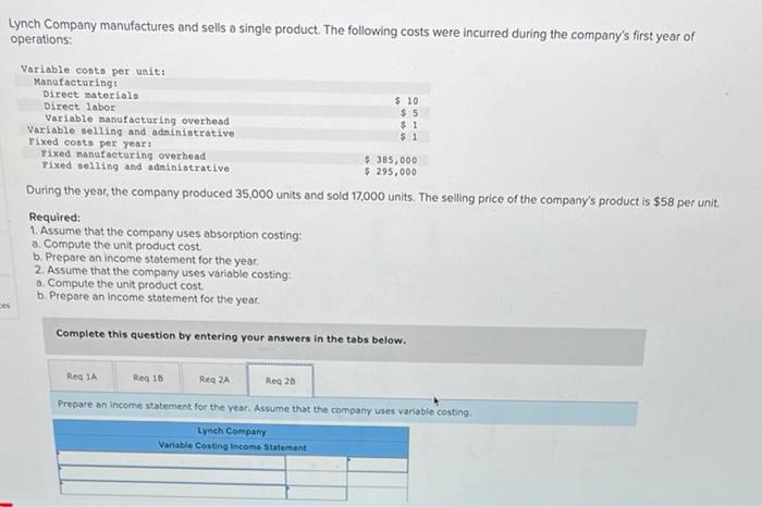 first year of operations: $1 Variable costs per unit: Manufacturing: Direct materials