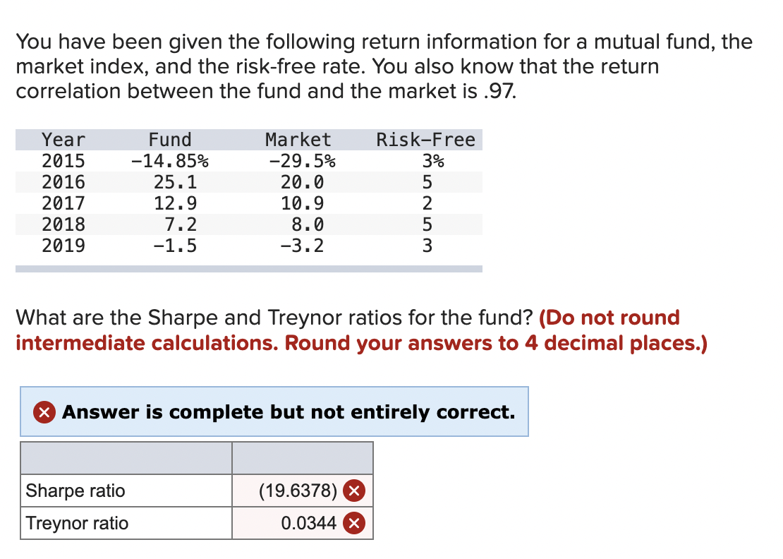 You have been given the following return information for a mutual fund,
