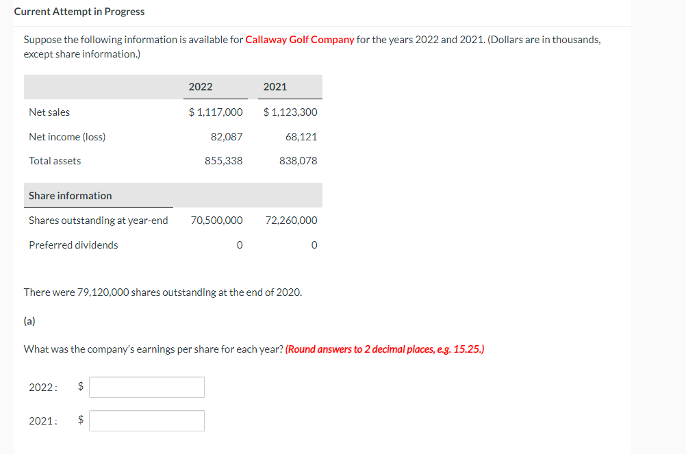 Current Attempt in Progress Suppose the following information is available for