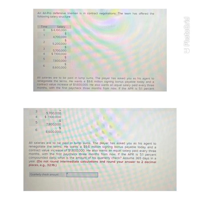 Answer questions correctly please An All-Pro defensive lineman is in contract negotiations.
