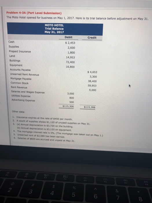  Problem 4-3A (Part Level Submission) The Moto Hotel opened for business