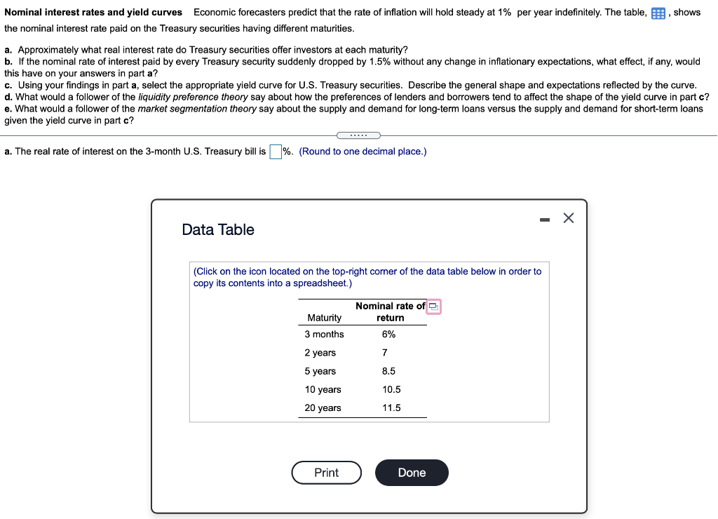 Please answer a-e Nominal interest rates and yield curves Economic forecasters predict