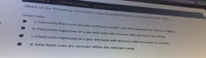 Mariedoute 100 Flag question In describing the cost formula equation Y-2+bX, which