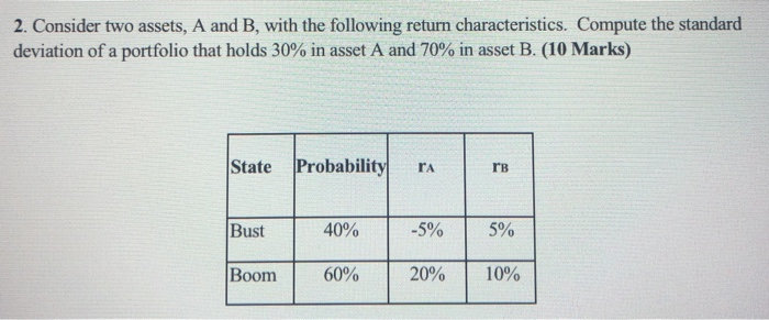  2. Consider two assets, A and B, with the following return