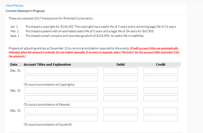 View Policies Current Attempt in Progress These are selected 2017 transactions