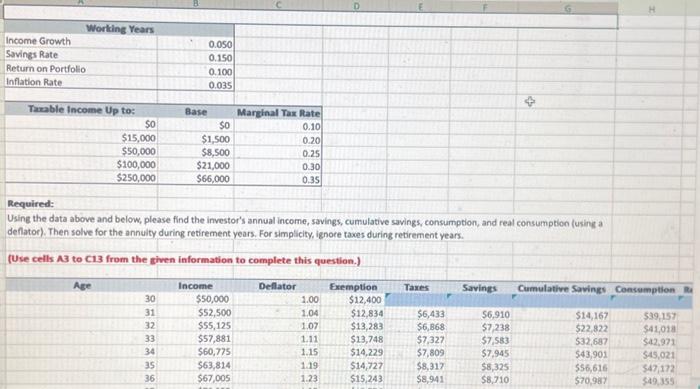  Using the data above and below, please find the investor's annual