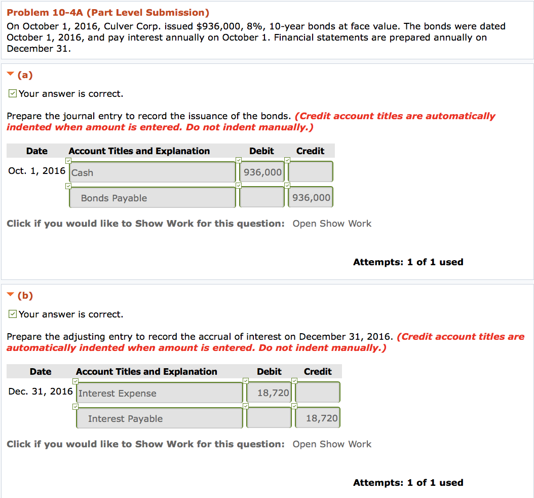  Problem 10-4A (Part Level Submission) On October 1, 2016, Culver Corp.
