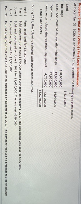  help please! Problem 9-05A al-c (Video) (Part Level Submission) At December