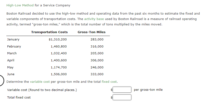 Please Help!! Thank you in advance High-Low Method for a Service Company
