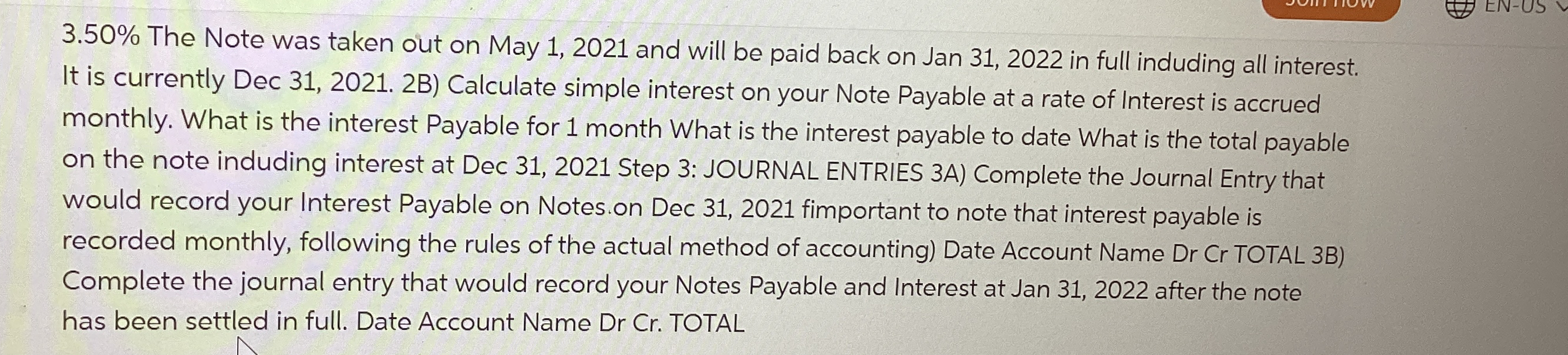  3.50% The Note was taken out on May 1,2021 and will