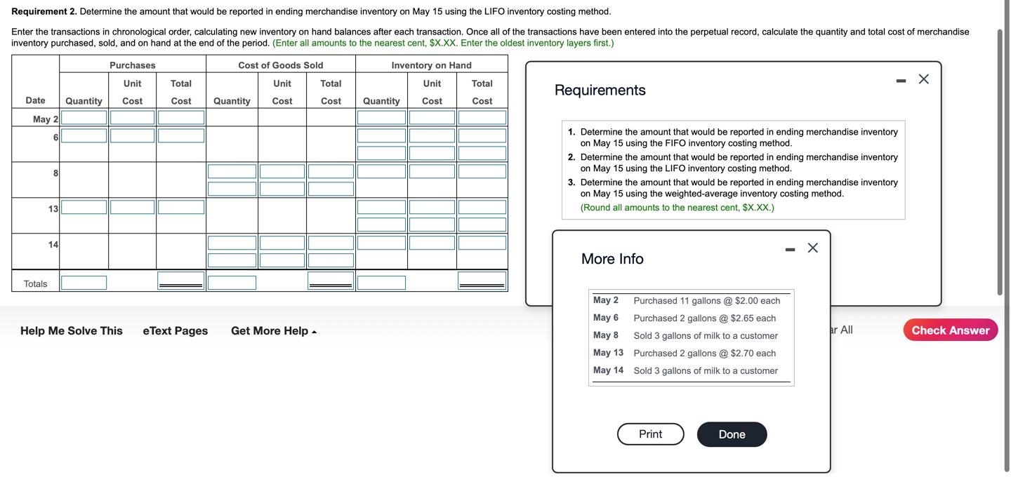 Requirement 2. Determine the amount that would be reported in ending