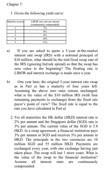  Chapter 7: 1. Given the following yield curve: Maturity (years) LIBOR