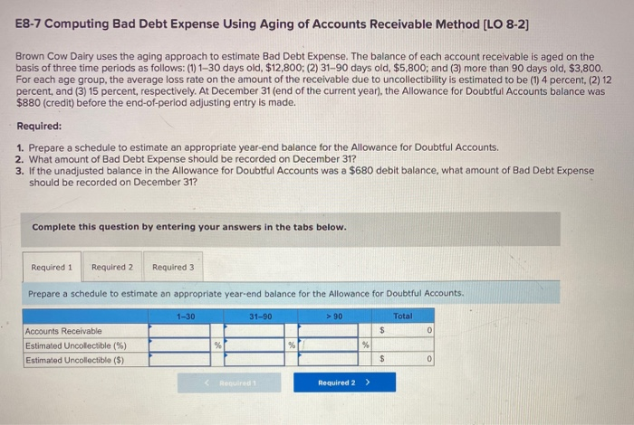  E8-7 Computing Bad Debt Expense Using Aging of Accounts Receivable Method