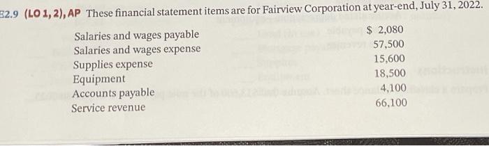  52.9 (LO 1, 2), AP These financial statement items are for