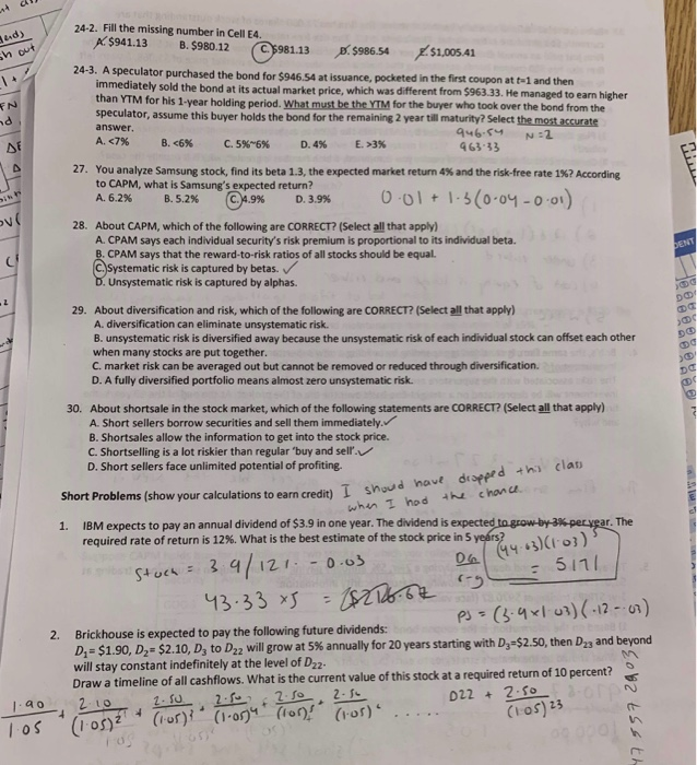  ch d) 24-2. Fill the missing number in Cell E4. A