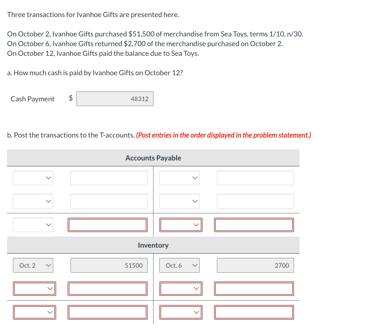  Three transactions for Ivanhoe Gifts are presented here. On October 2,