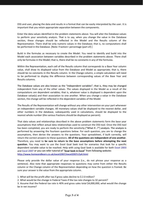 Business Building a DSS in Excel The following assignment is intended to