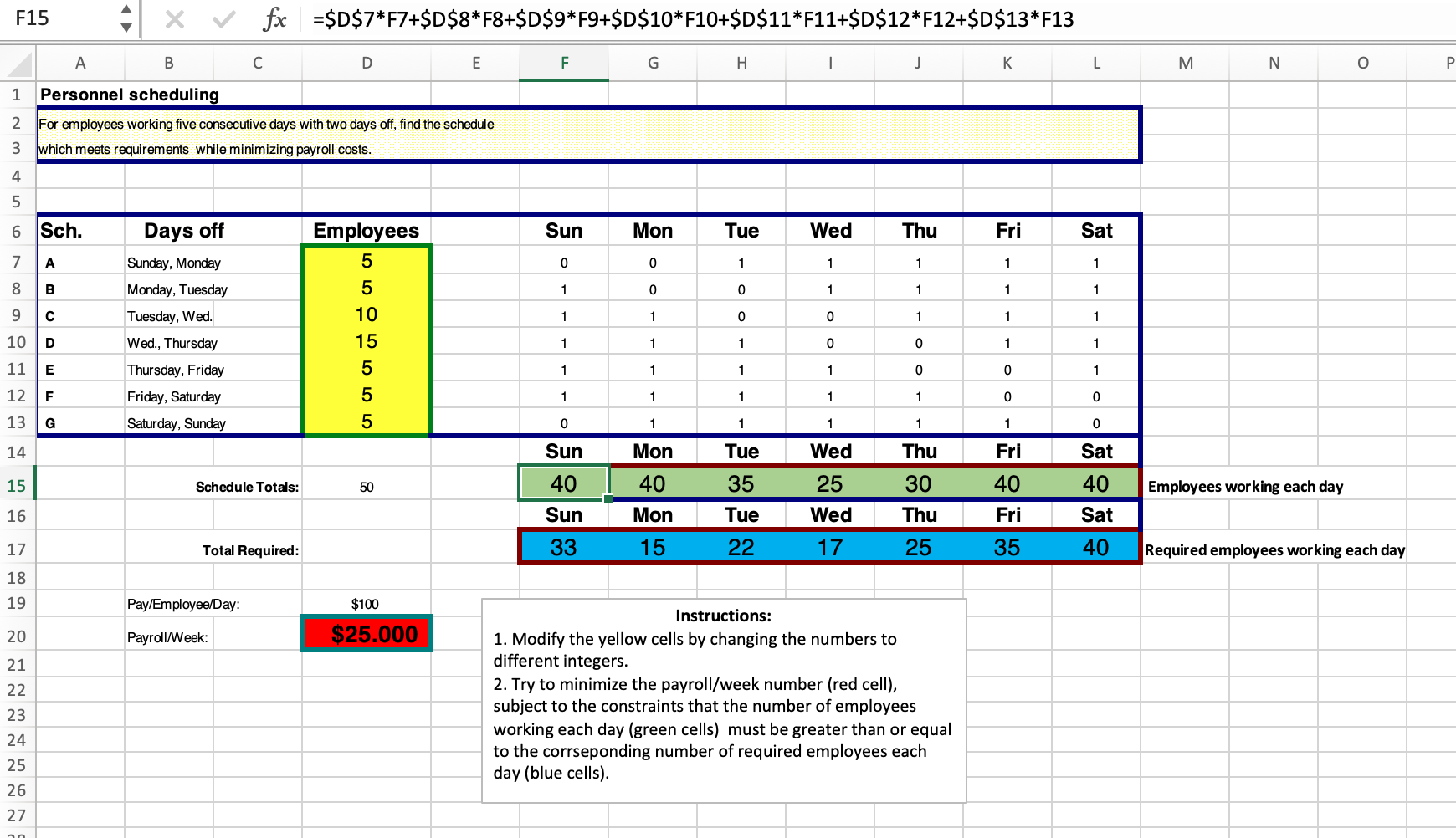 Instructions on the worksheet: Modify the yellow cells by changing the numbers