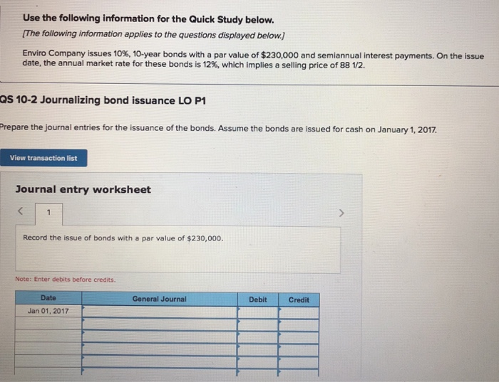  Use the following information for the Quick Study below. The following