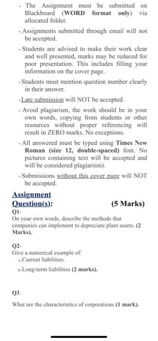  The Assignment must be submitted on Blackboard (WORD format only) via