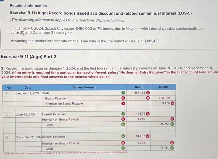  Required information Exercise 9-11 (Algo) Record bonds issued at a discount