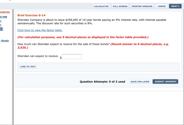  CALCULATOR FULL SCREEN PRINTER VERSION BACK NEXT URCES Brief Exercise G-14