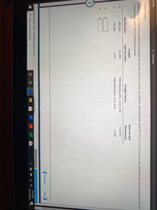  est #3 Calculator Freight Terms Determine the amount to be paid