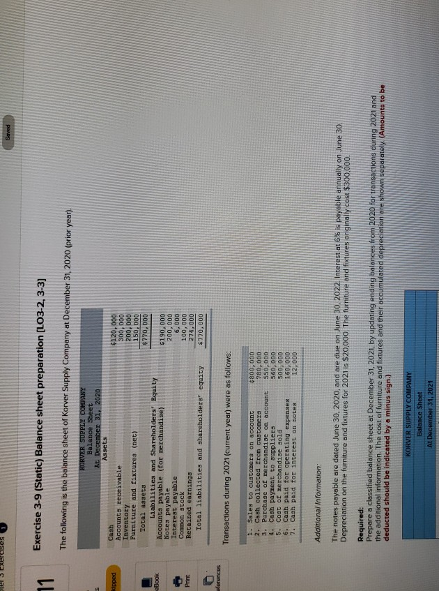 er 5 Saved 71 Exercise 3-9 (Static) Balance sheet preparation (LO3-2,