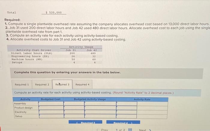 480 direct labor hours. Allocate overhead cost to each job using the