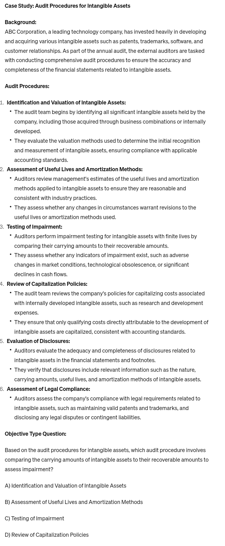  Case Study: Audit Procedures for Intangible Assets Background: ABC Corporation, a